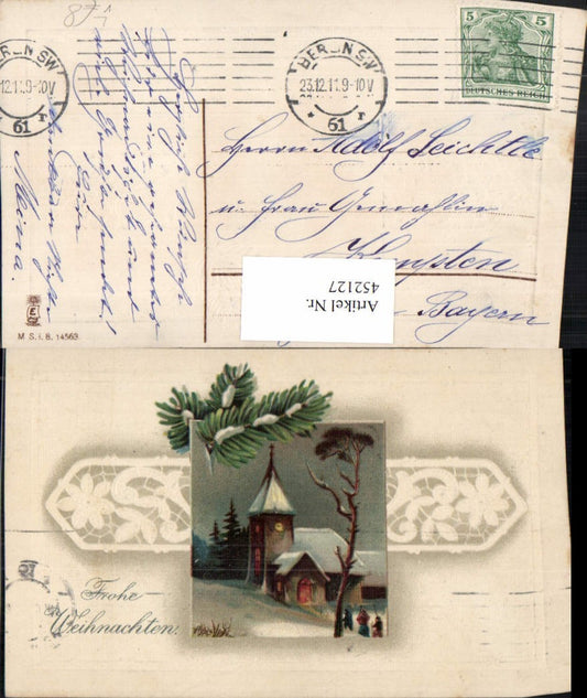 452127,Präge Künstler Litho Weihnachten Kirche Winterbild pub M.S.i.B. 14563