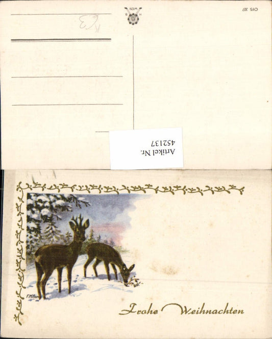 452137,Künstler AK F. Milan Weihnachten Rehbock Reh Tiere