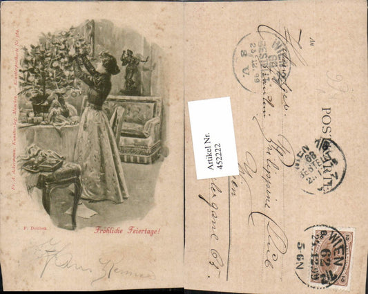 452222,Künstler AK F. Doubek Weihnachten Frau Christbaum pub Ackermann 562