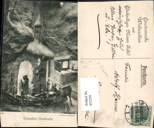 452239,Künstler AK A. Brunner Weihnachten Kapelle Rehe