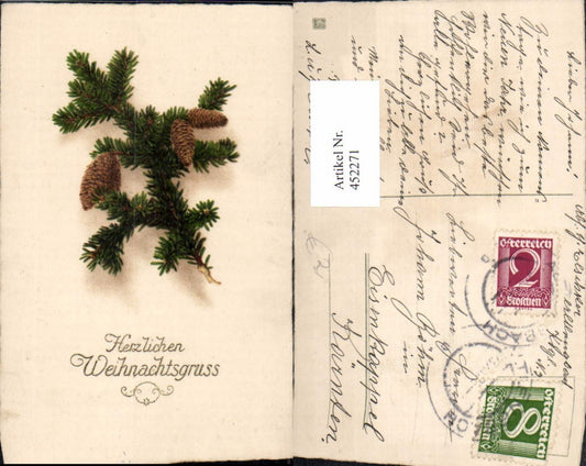 452271,Künstler AK Weihnachten Tannenzweig Zapfen