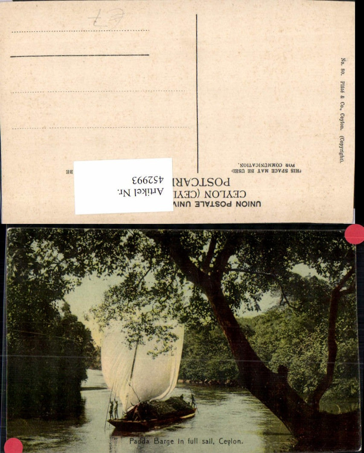 452993,Ceylon Sri Lanka Padda Barge in full sail Segelboot