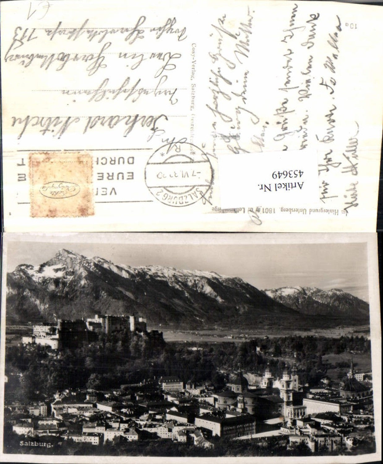 453649,Salzburg Totale m. Festung geg. Untersberg Bergkulisse