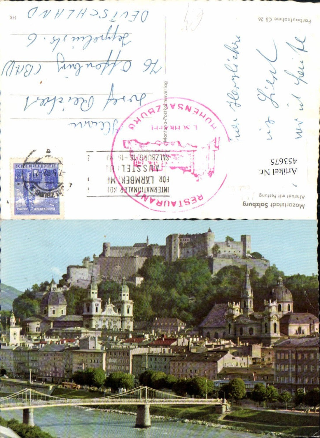 453675,Salzburg Teilansicht Brücke m. Festung