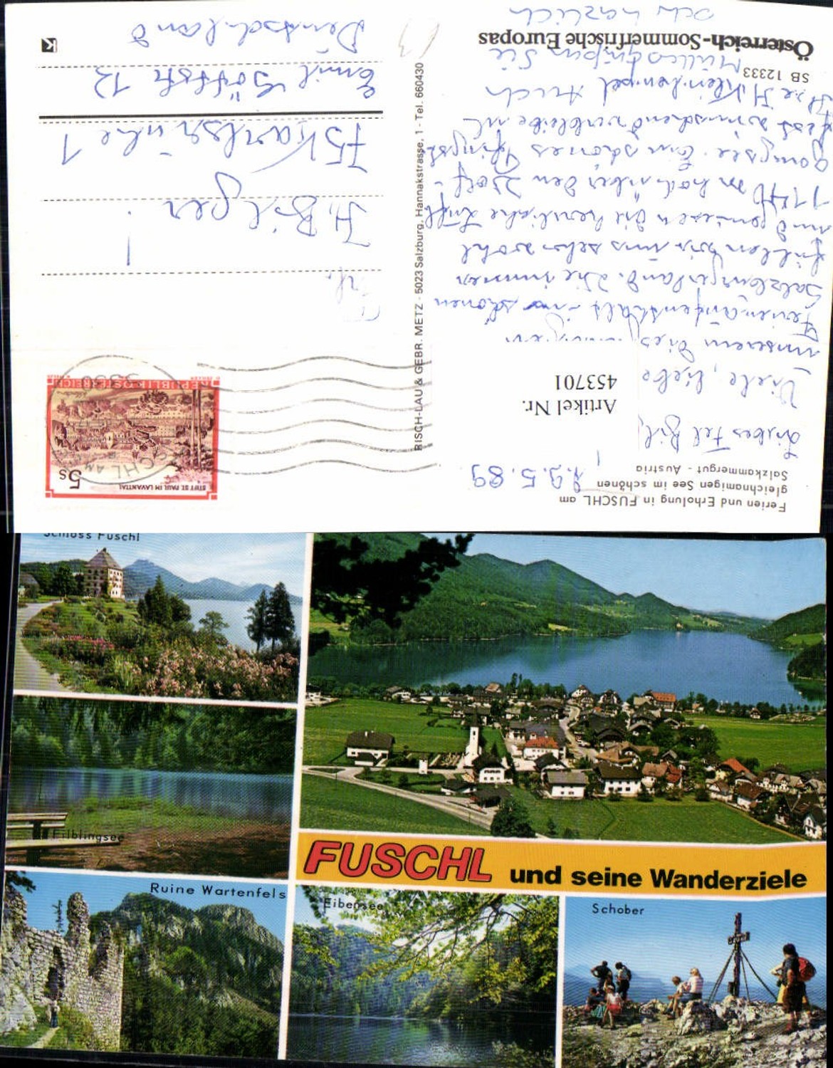453701, Fuschl am See, Total view of Schober Castle ruins, multi-view postcard