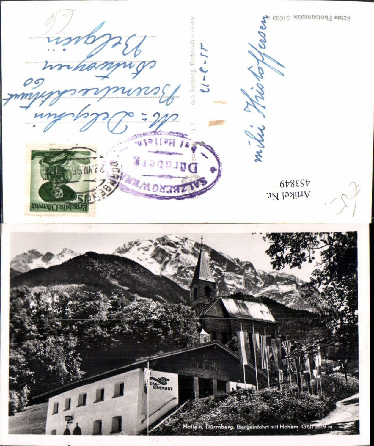 453849,Hallein Dürrnberg Bergeinfahrt Kirche m. Hohem Göll Bergkulisse