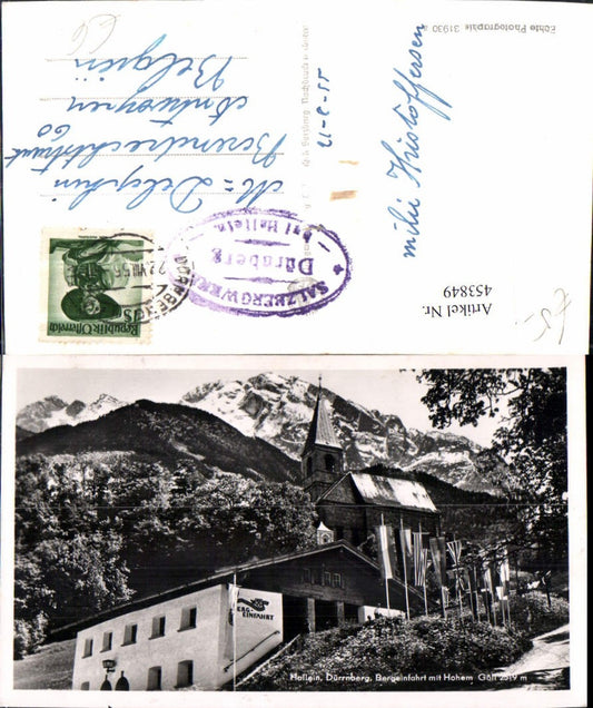 453849,Hallein Dürrnberg Bergeinfahrt Kirche m. Hohem Göll Bergkulisse