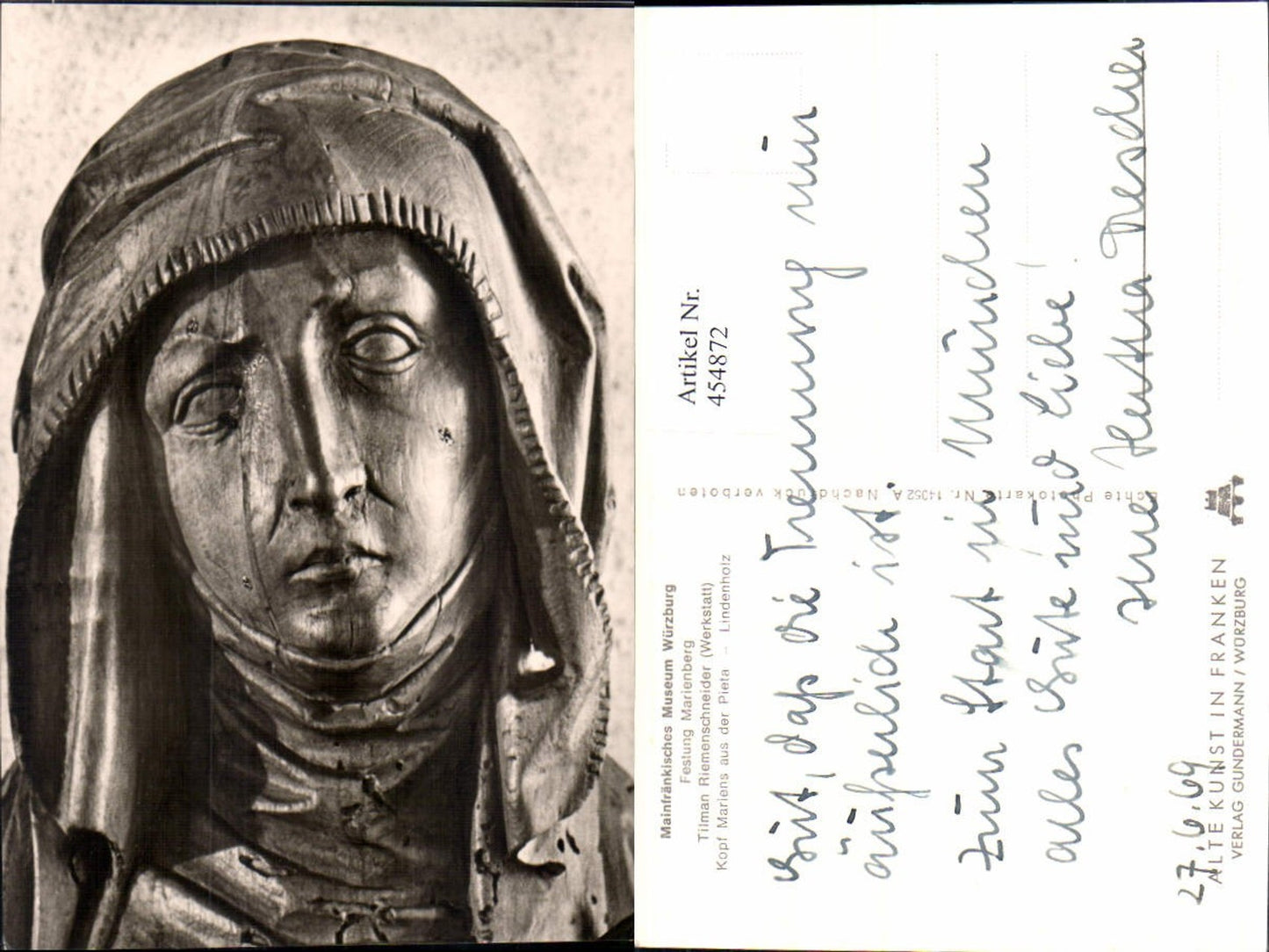 454872,Würzburg Mainfränkisches Museum Kopf Mariens aus der Pieta
