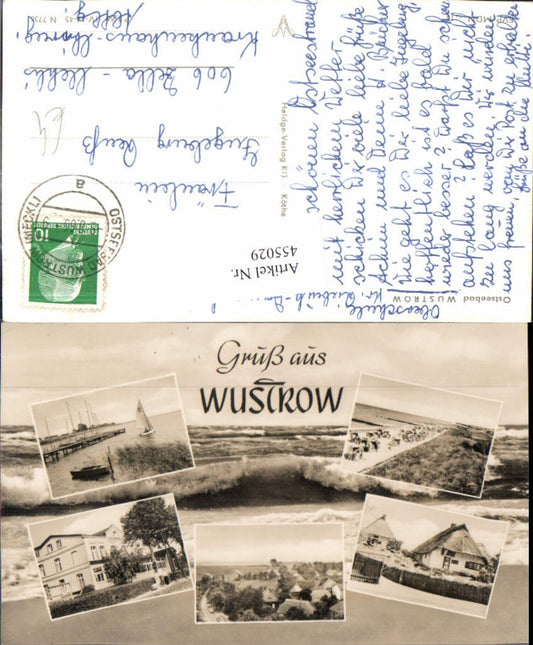 455029,Ostseebad Wustrow Strand Häuser Segelboot Mehrbildkarte