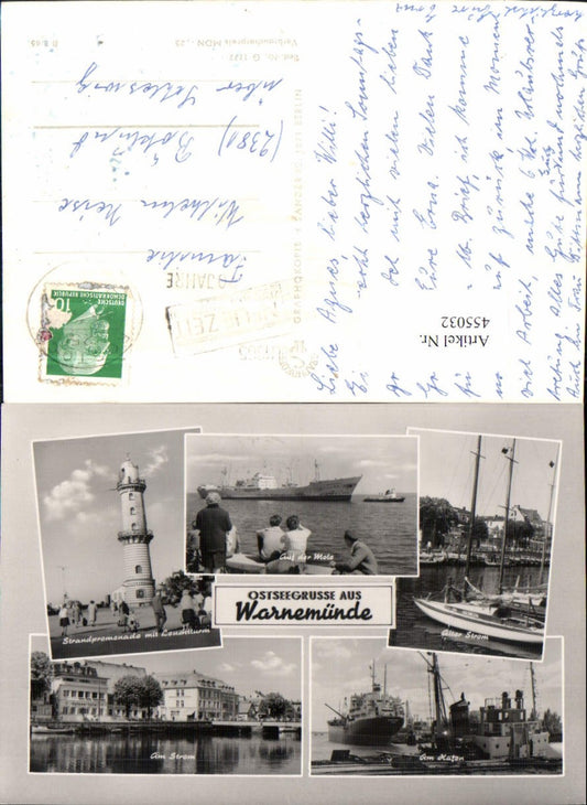 455032,Rostock Warnemünde Leuchtturm Schiff Hafen Mehrbildkarte