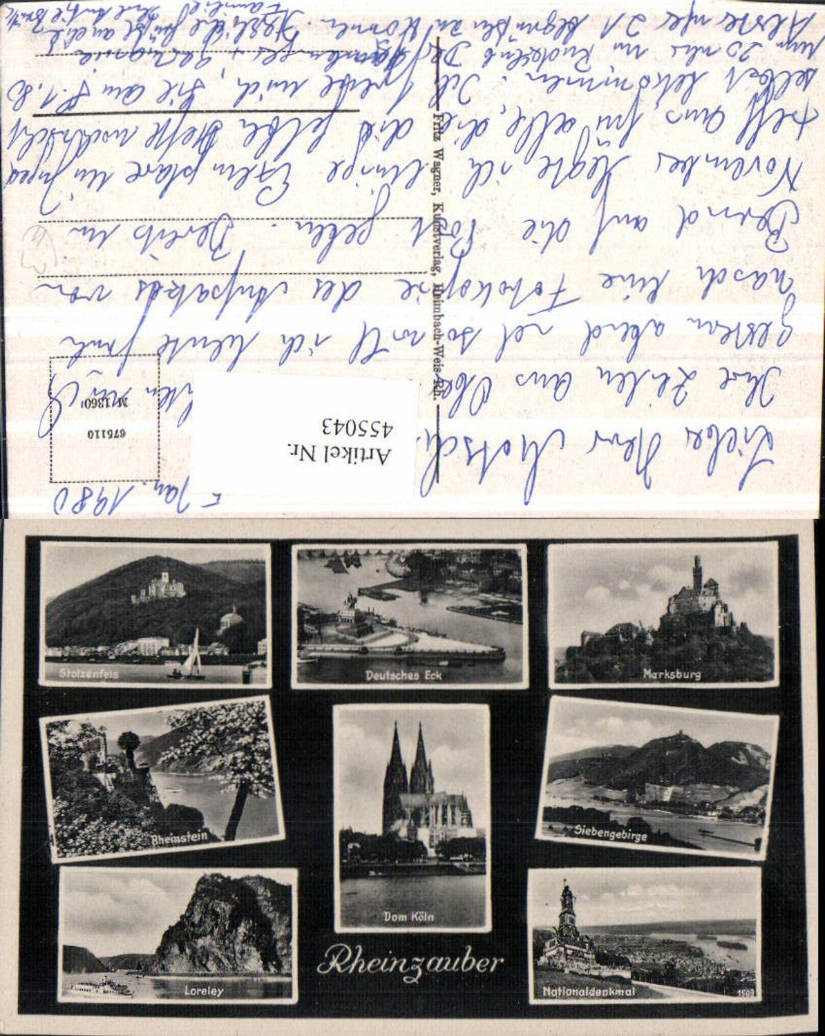 455043,Köln Dom Deutsches Eck Marksburg Loreley Stolzenfels Mehrbildkarte