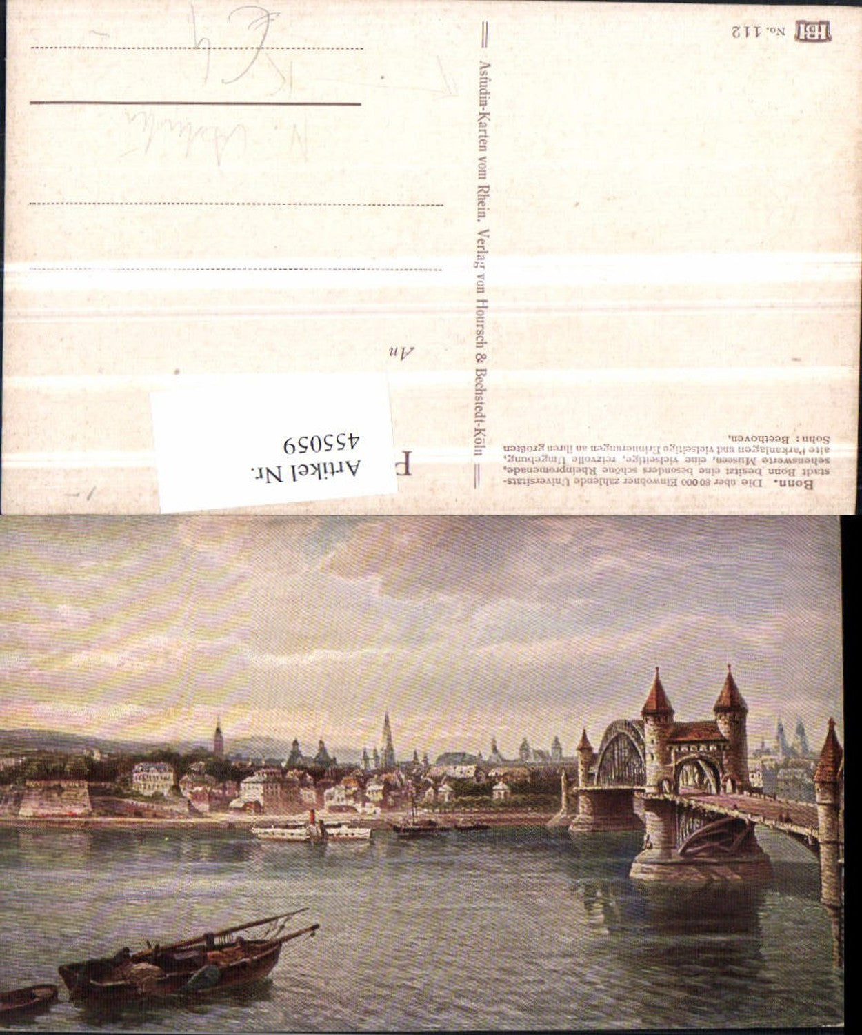 455059,Künstler AK N. Astudin Bonn am Rhein Teilansicht Brücke