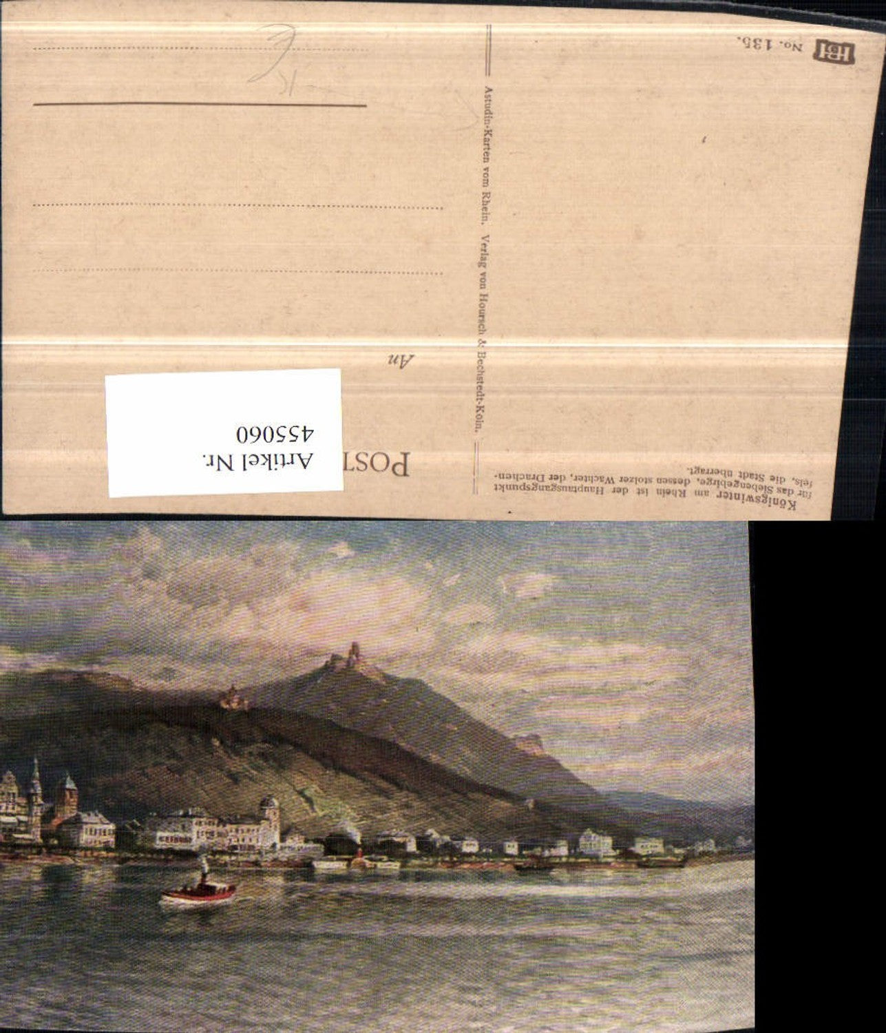 455060,Künstler AK Astudin Königswinter Totale m. Ruine