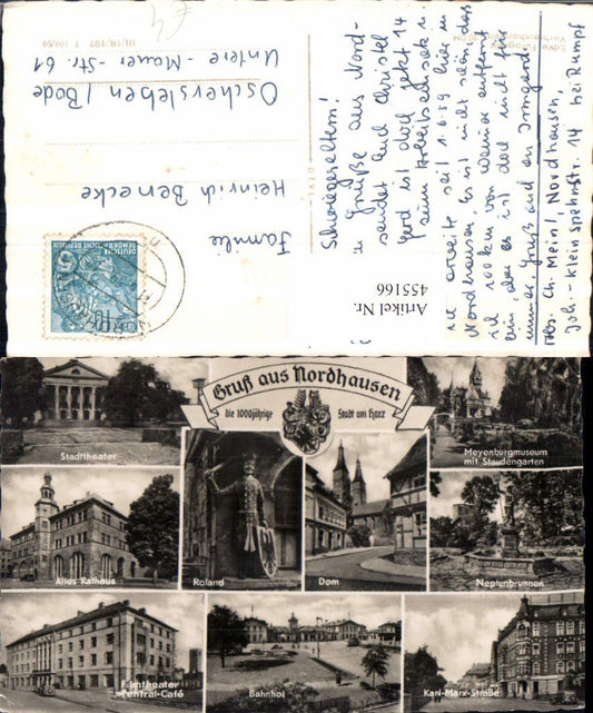 455166, Nordhausen Cathedral, Town Hall, Train Station, City Theatre, Multi-view map