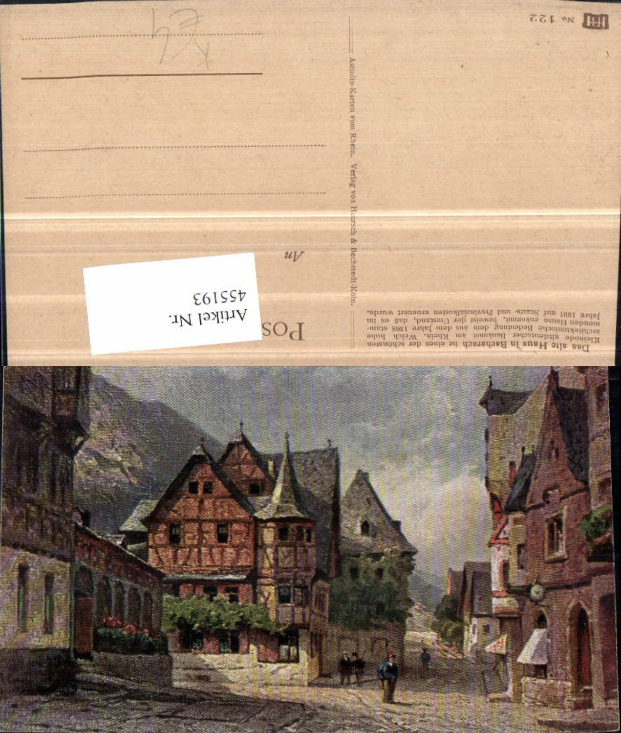 455193,Künstler AK N. Astudin Bacharach Das alte Haus Straßenansicht