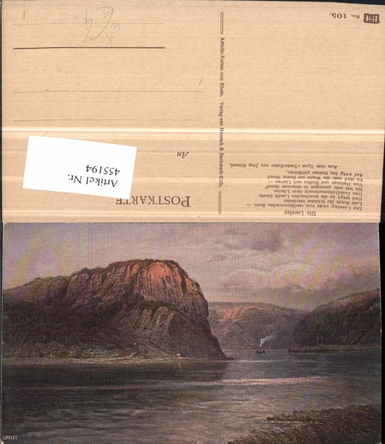 455194,Künstler AK N. Astudin Loreley b. St. Goarshausen Felsen Fluss