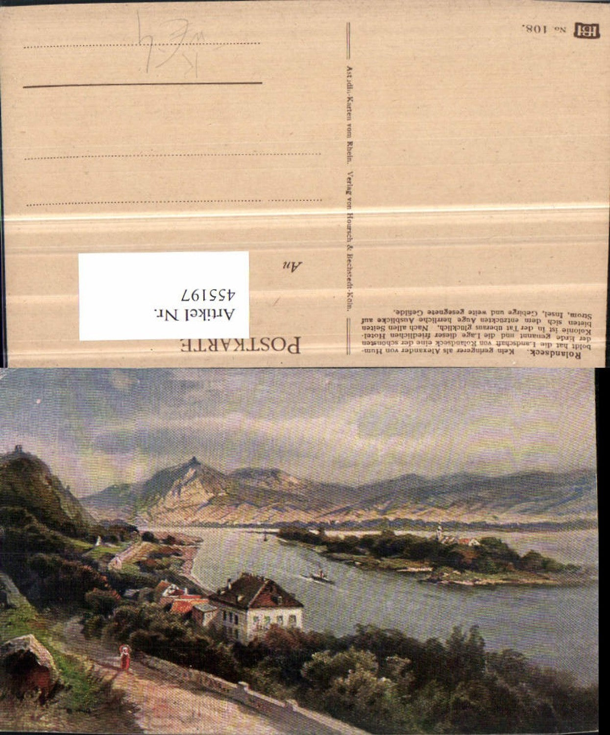 455197,Künstler AK N. Astudin Rolandseck Insel Bergkulisse