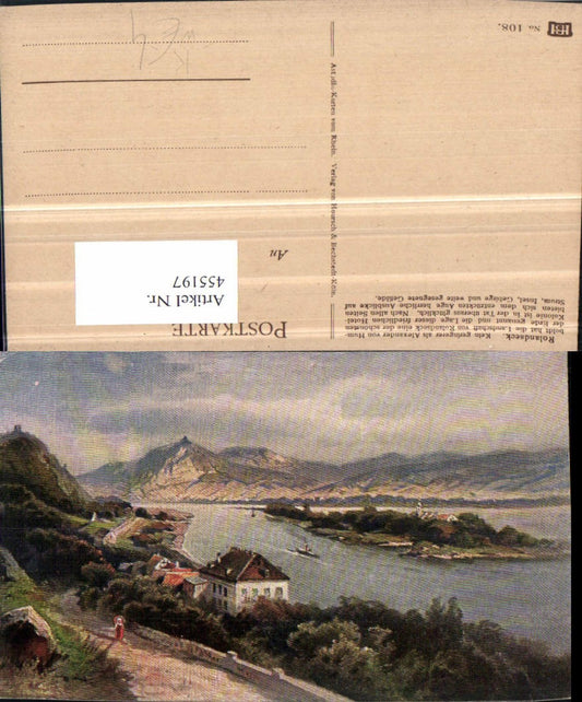 455197,Künstler AK N. Astudin Rolandseck Insel Bergkulisse
