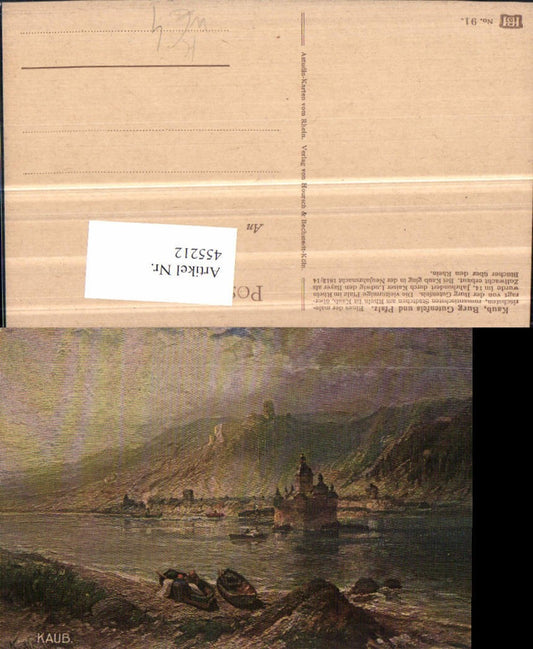 455212,Künstler AK N. Astudin Kaub Burg Gutenfels u. Pfalzgrafenstein