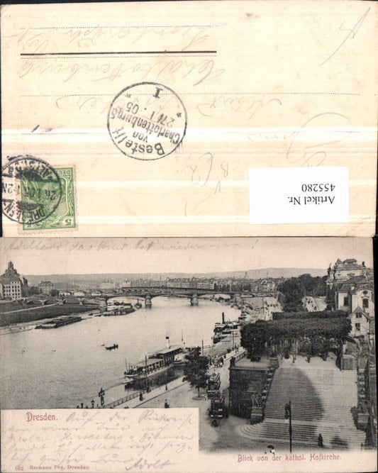 455280,Dresden Teilansicht von d. Hofkirche Dampfer Brücke pub Hermann Poy 662