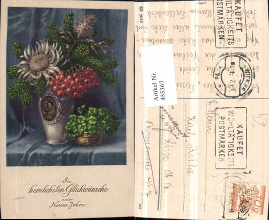 455367,Künstler AK Neujahr Vase Zweige Klee pub EAS 2049