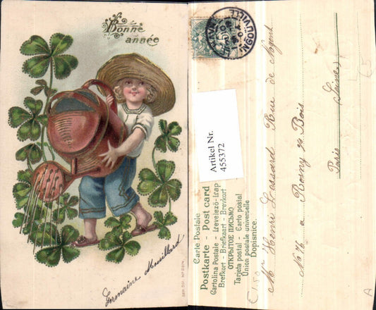 455372,Präge Künstler Litho Neujahr Kind Hut Gießkanne Klee