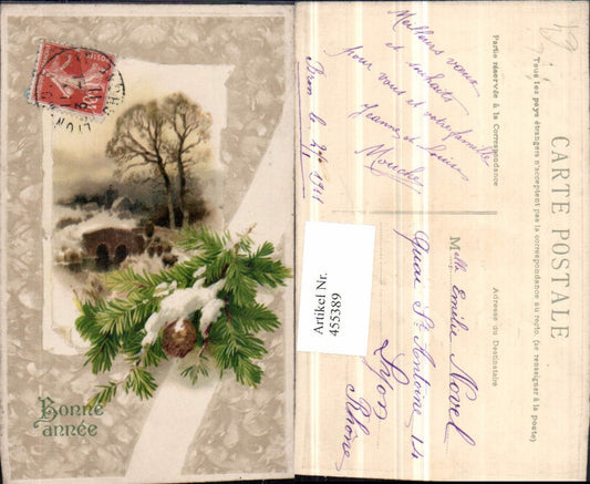 455389,Künstler Litho Winterlandschaft Passepartout Zweige