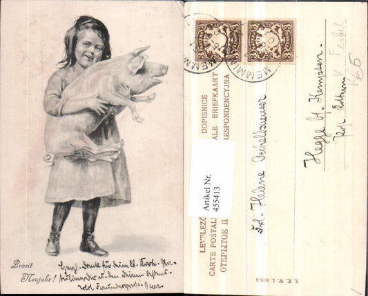 455413, Artist AK New Year Child Piglet Pig pub BKWI 2526/6