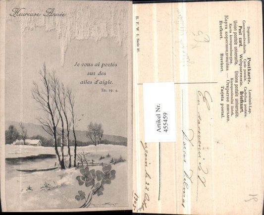455459, Artist AK Heinrich Wertheim New Year Winter Landscape Clover