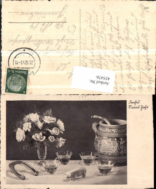 455476, New Year's bouquet, horseshoe, piglet, glasses, punch