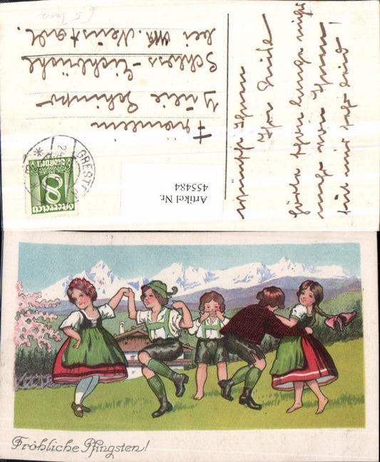 455484, Artist AK Pentecost Children Dance Traditional Costume Mountain Scenery