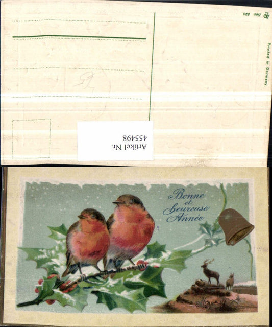 455498,Präge Künstler Litho Neujahr Wild Hirsch Rotkehlchen Vögel