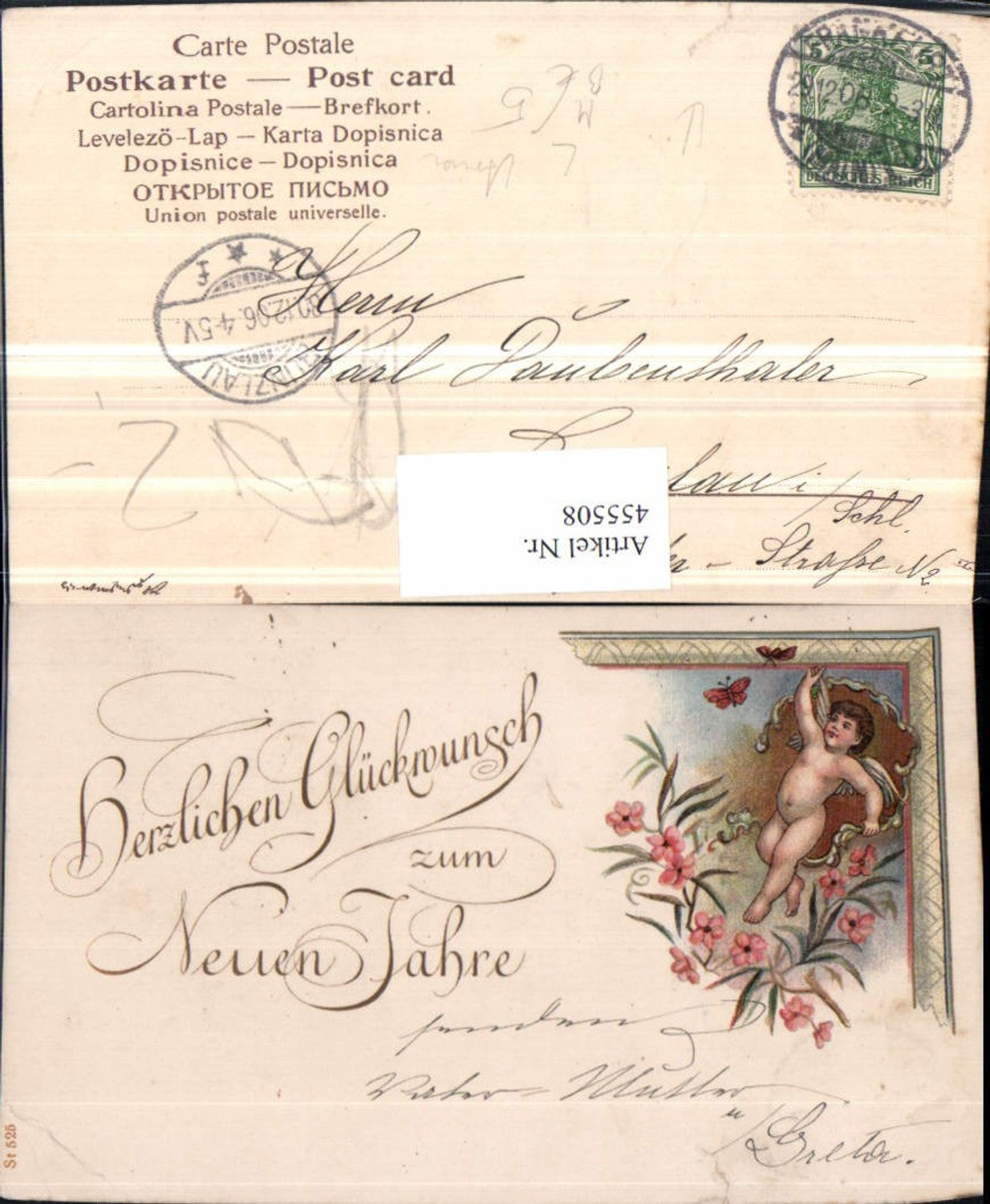 455508,Künstler Litho Neujahr Engel Blumen Schmetterlinge
