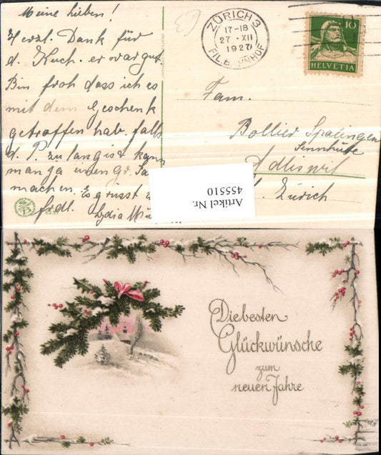 455510,Künstler AK Neujahr Winterlandschaft Tannenzweige