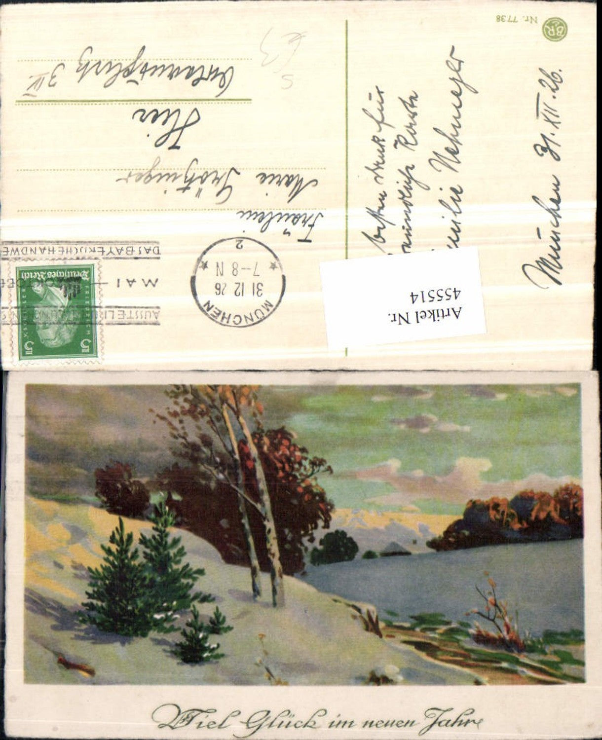 455514,Künstler AK Neujahr Winterlandschaft Ausstellung München 1926