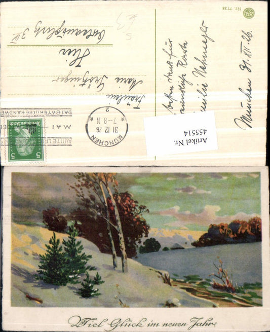 455514,Künstler AK Neujahr Winterlandschaft Ausstellung München 1926