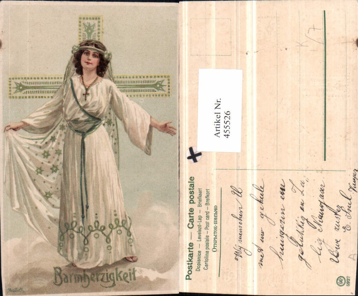 455526, embossing artist lithograph Mailick Mercy Woman Dress Cross