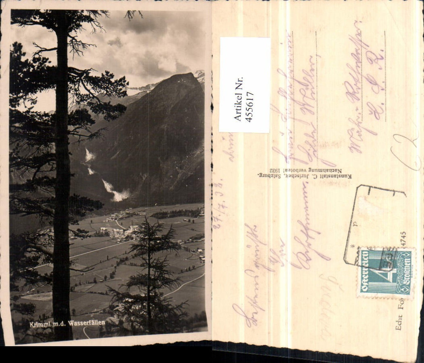 455617,Krimml Totale mit den Wasserfällen Bergkulisse