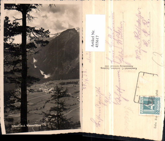 455617,Krimml Totale mit den Wasserfällen Bergkulisse