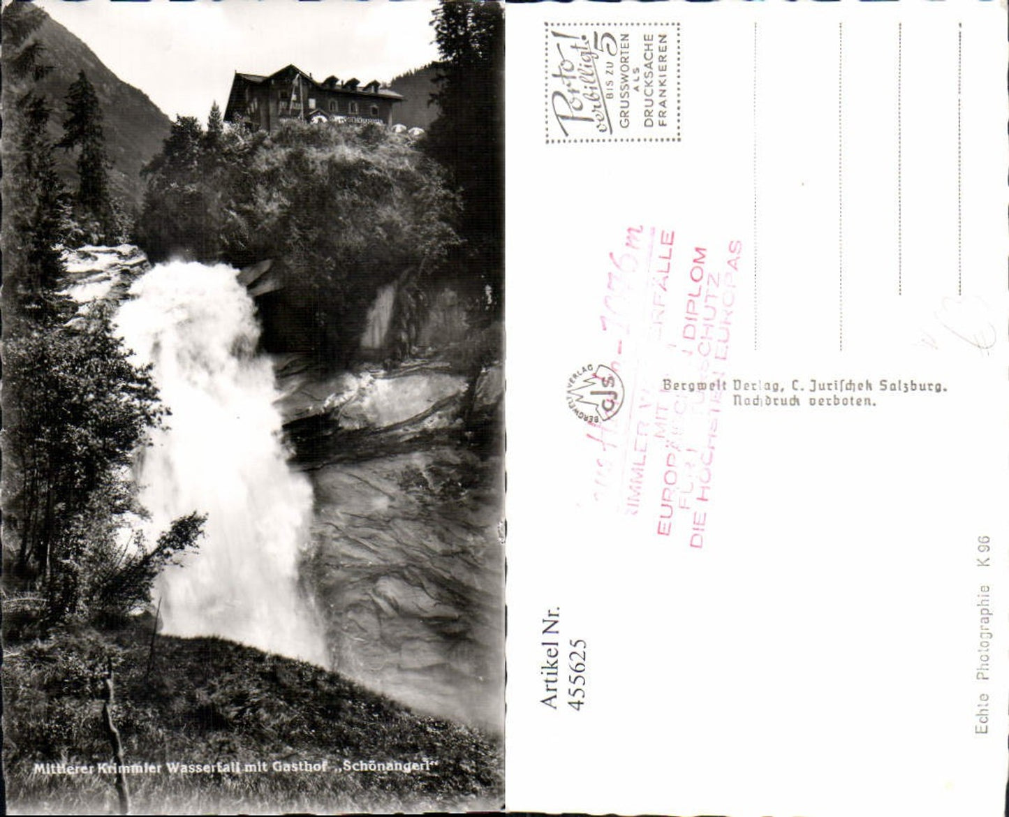 455625,Mittlerer Krimmler Wasserfall b. Krimml m. Gasthof Schönangerl