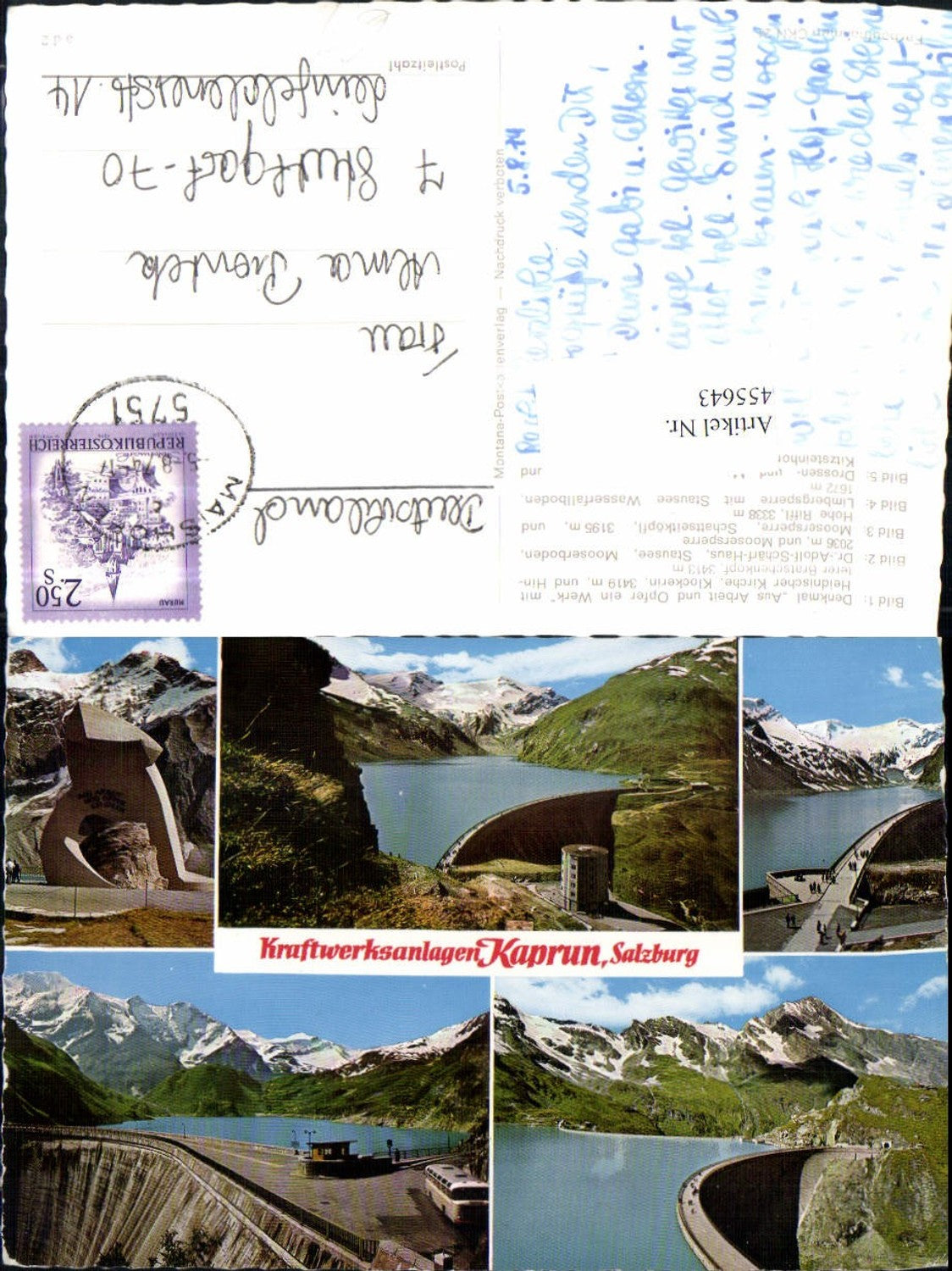 455643,Kaprun Wasserkraftwerk Talsperre Denkmal Mehrbildkarte