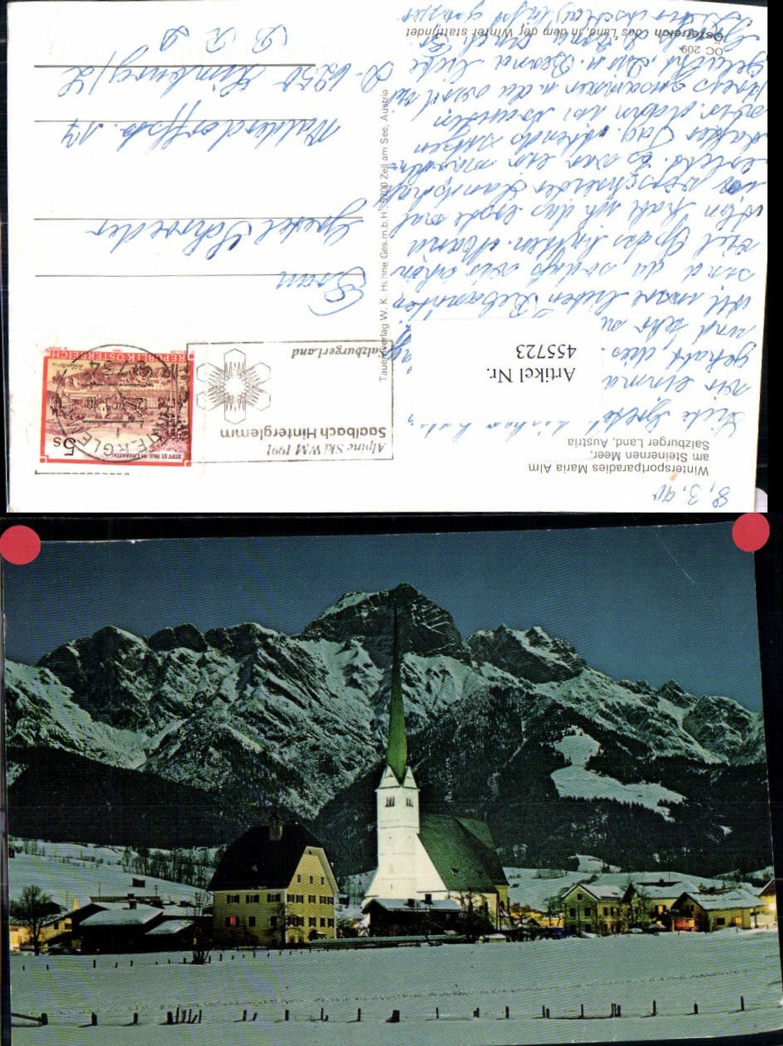 455723,Maria Alm am Steinernen Meer Teilansicht Kirche Bergkulisse