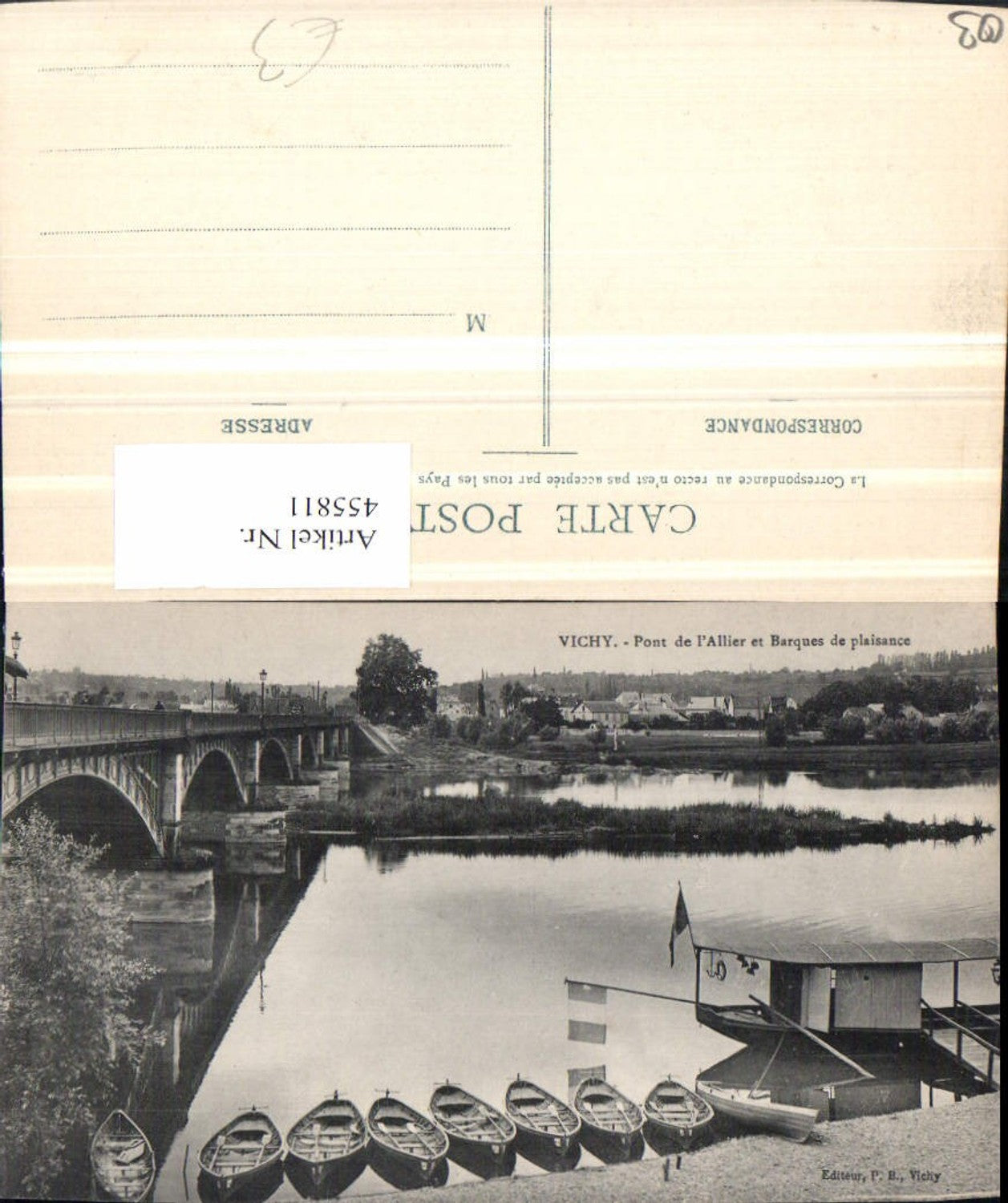 455811,Auvergne Allier Vichy Pont de l'Allier Brücke Boote