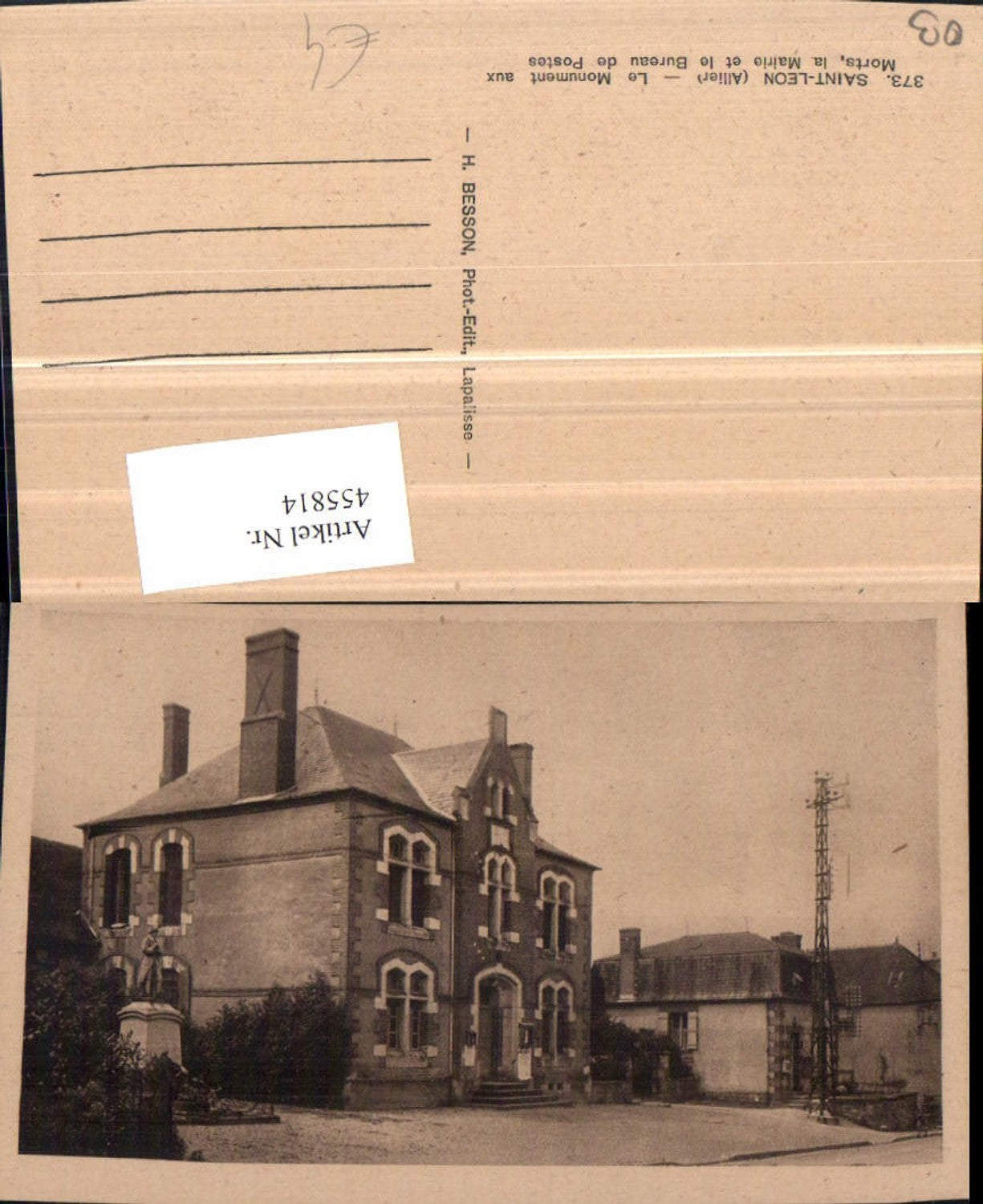 455814,Auvergne Allier Saint-Leon Monument aux Morts Mairie Rathaus
