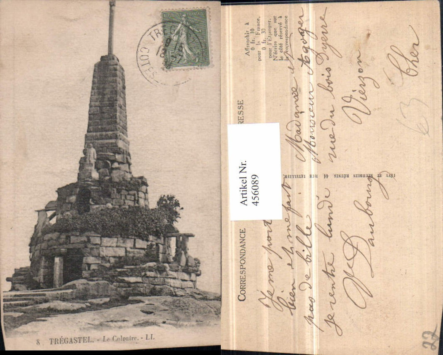 456089,Bretagne Cote-Amor Tregastel Le Calvaire Säule
