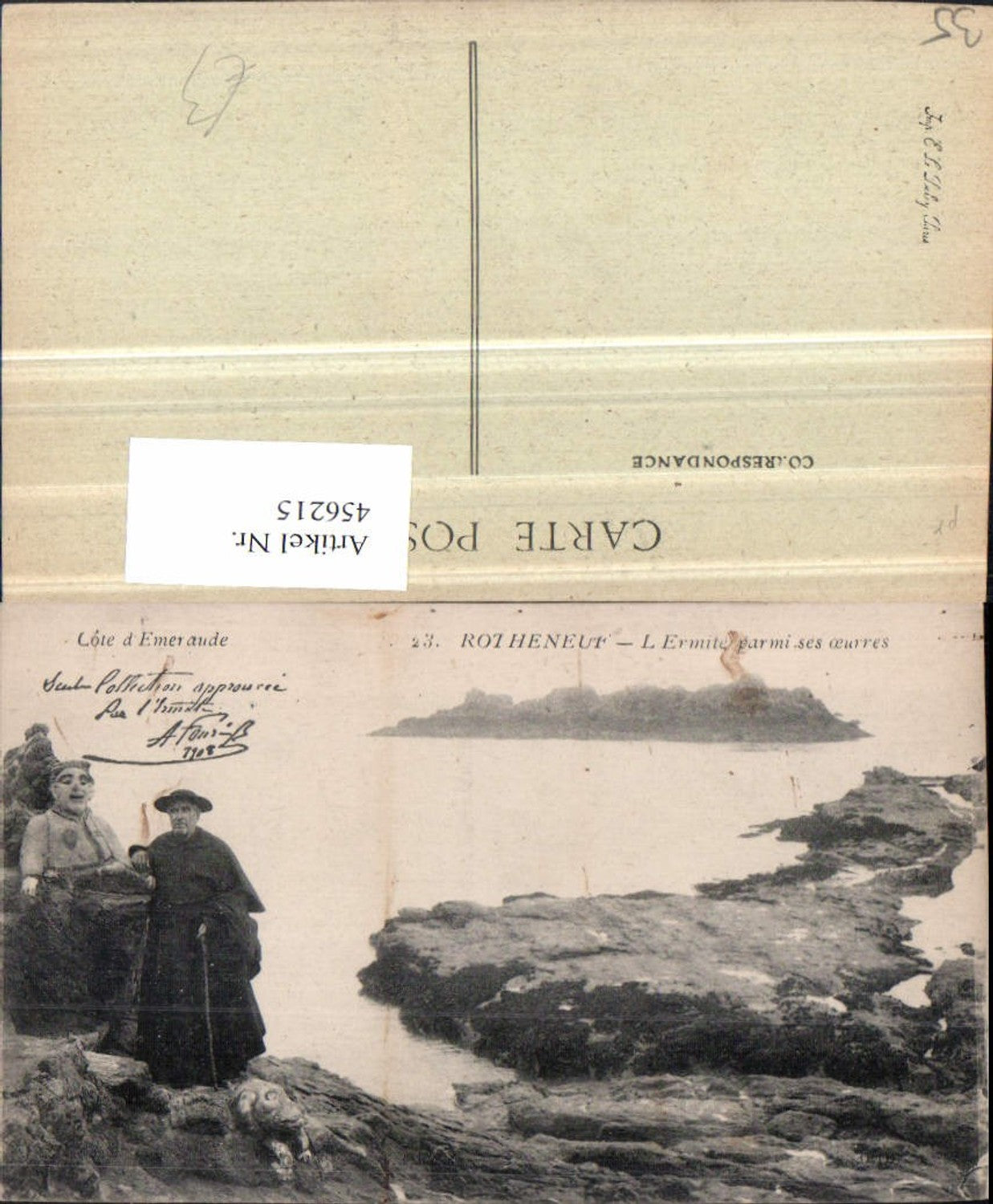 456215,Bretagne Ille-et-Vilaine Rotheneuf Küste Mann m. Hut Stock