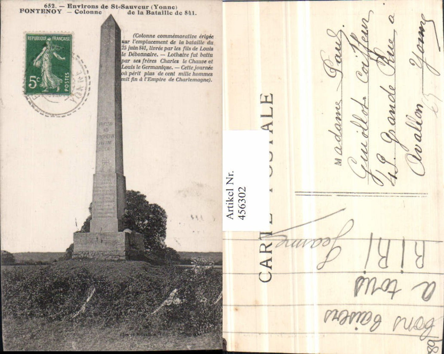 456302,Burgund Yonne St-Sauveur Fontenoy Colonne Obelisk Denkmal