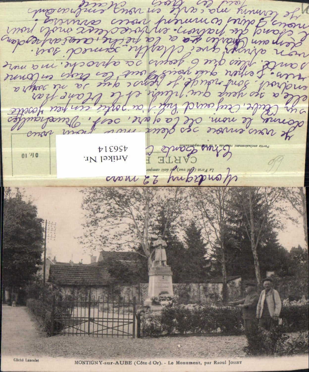 456314,Burgund Cote-Or Montigny-sur-Aube Monument Raoul Josset Statue