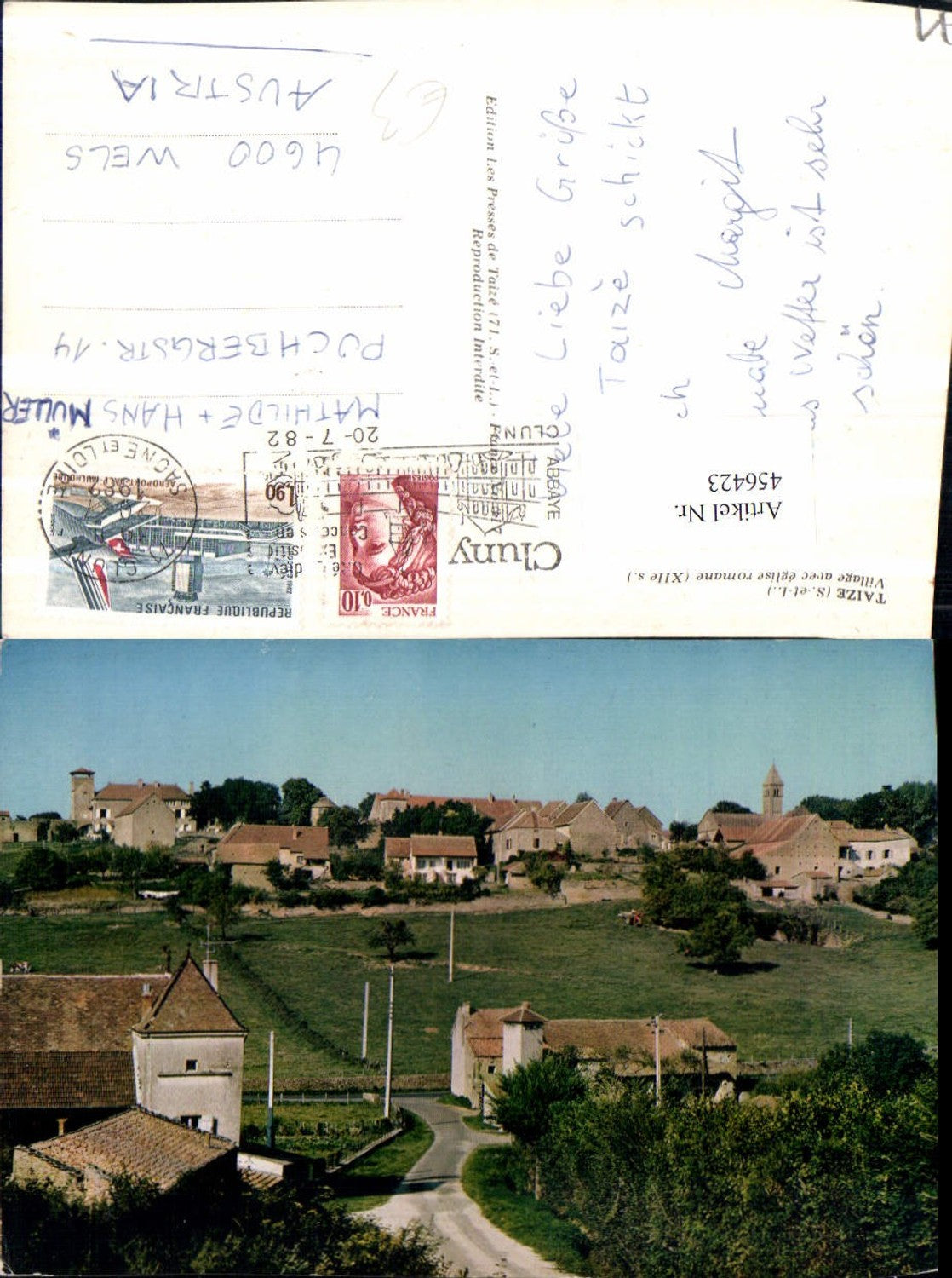 456423,Burgund Saone-et-Loire Taize Village avec eglise romane Teilansicht