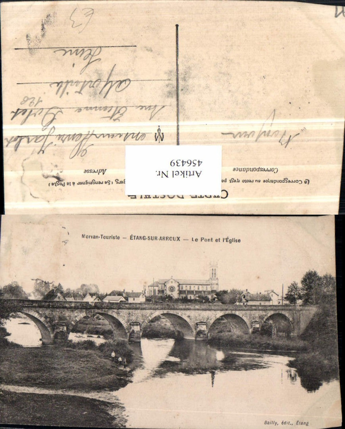 456439,Burgund Saone-et-Loire Etang-sur-Arroux Pont et Eglise Brücke Kirche
